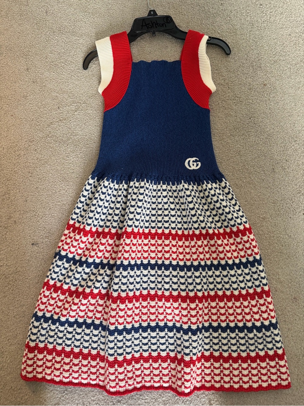 Gucci Blue, Red & White Knit Girls' Dress